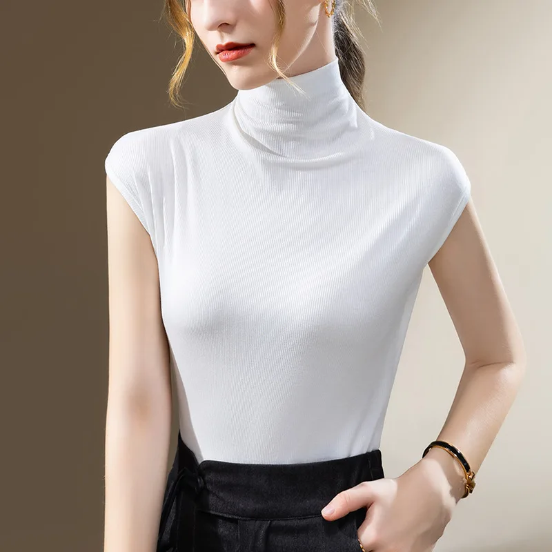 

2023 Temperament Women Autumn Winter Sleeveless T-shirt Simple Tops Female Sexy Crop Top Clothes Casual Blouses Grace Meeting