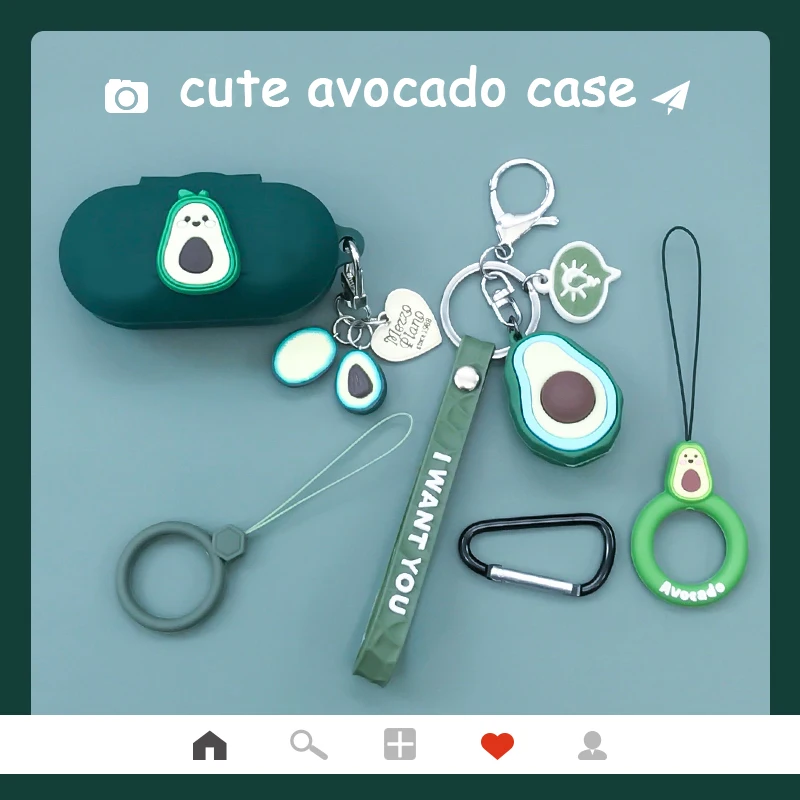 

For anker SoundCore Space A40 Case Cute Avocado Cartoon Ring Chain Rope Earphone Case Silicone Shockproof Protect Box