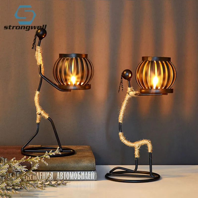 Strongwell Nordic Metal Doll Candlestick Handmade Art Crafts Figurines Abstract Character Candle Holder Home Decoration Gift | Дом и сад