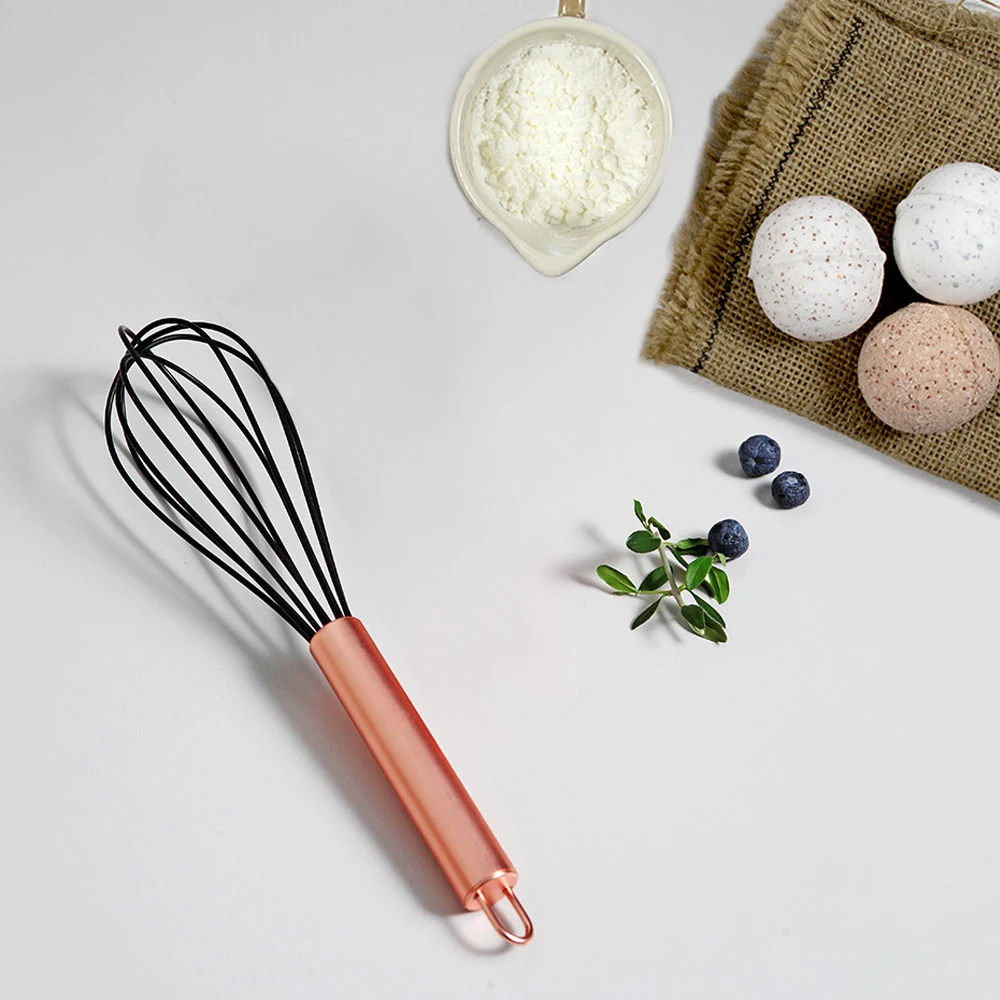 Rose Gold Kitchen Utensils Set Silicone Turner Tongs & Whisk Heat Resistant Gold-plated Stainless Steel Handle Cooking BBQ