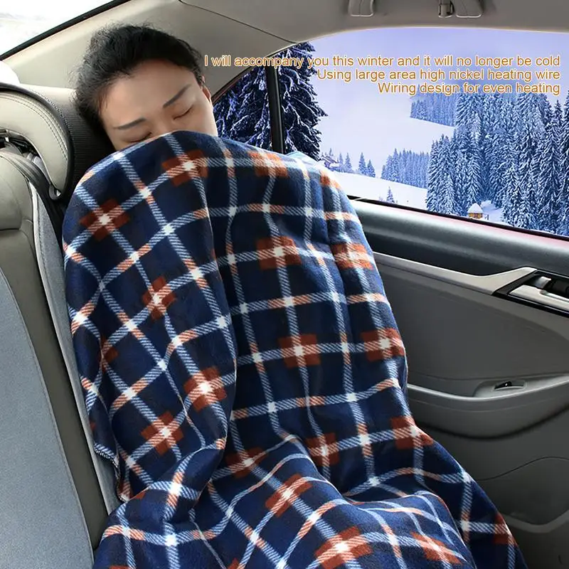 Car Heating Blanket 12V Cigarette Plug Travel Throw Blanket Winter Warm for RV Truck Car Accessories