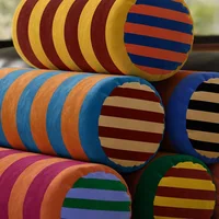 Long Round Pillows Retro Stripe Cushions Colorful Velvet Decorative Pillow For Sofa Bedding Home Decorate 2