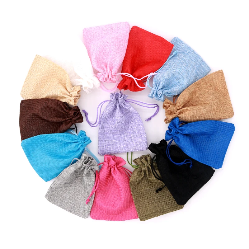 200pcs Drawstring Natural Burlap Bag Jute Gift Bags Jewelry Packaging
