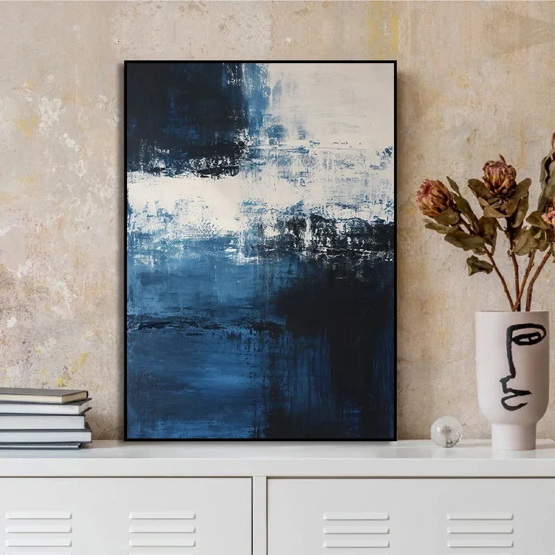 Deep Blue Modern Abstract Poster Stampa su tela Immagini d'arte Casa per soggiorno e camera da letto Decorazione della parete della stanza Pittura senza cornice - immagine 3