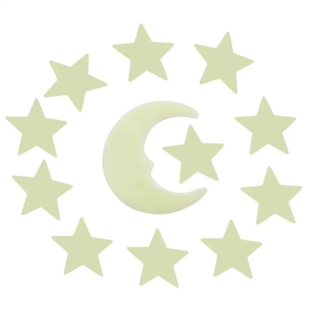 12Pcs Stars Moon Glow In Dark Fluorescent Decal Wall Stickers Kids Baby Rooms Bedroom Home Decor Fluorescent Star Stickers