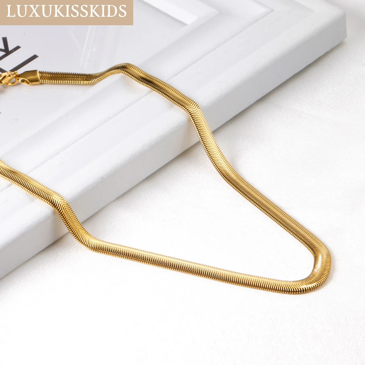 LUXUKISSKIDS-Collier plat plaqué or 18 carats pour femme, tour de cou clavicule étanche, extension de salle, bijoux de luxe, 45 + 5cm, nouveau