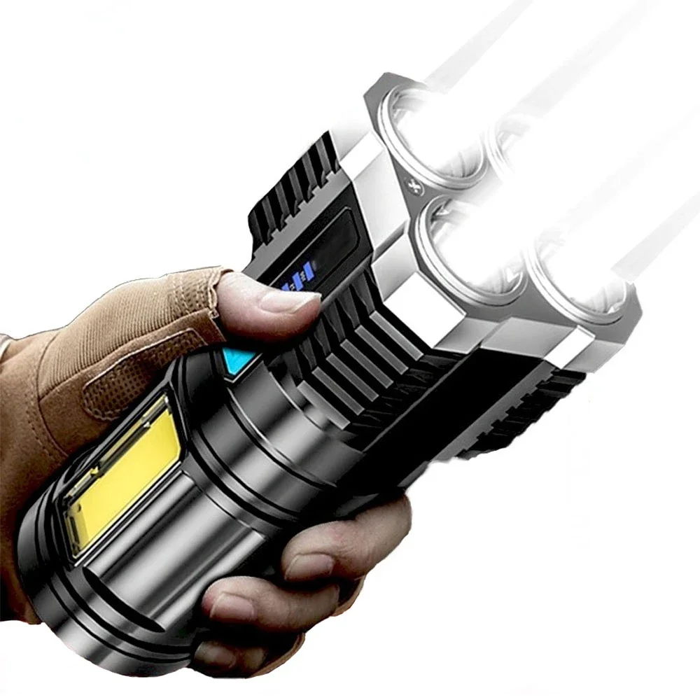 LED Flashlights High Power Camping Torch 4 Lamp Beads COB Side Light Rechargeable Portable Hand Lantern 4 Lighting Mode