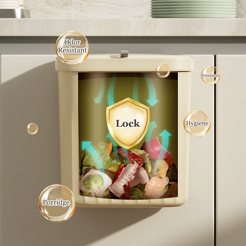 Trash Can 8.5/12L Hanging Trash Can With Lid Wall Mounted Countertop Kitchen Large Capacity