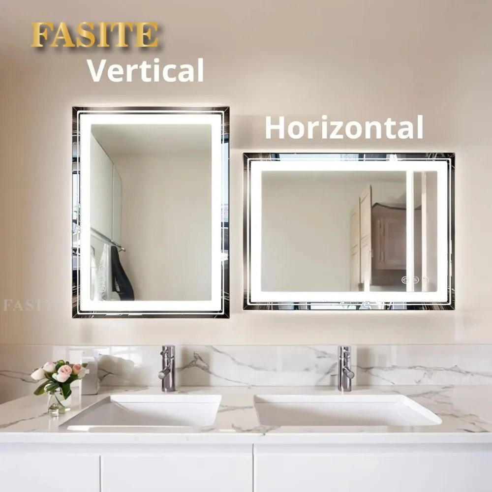Description Picture 2 of itemBathroom Mirror with Lights 36x28 Inch Anti-Fog Shatter-Proof Wall-Mounted Vanity Mirrors with Frontlit & Backlit