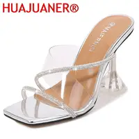 Transparent PVC Slippers Crystal Cup high-heeled Sexy Casual Shoes Plus Size 35-43 44 45 46 Women Open Toe Transparent Slippers