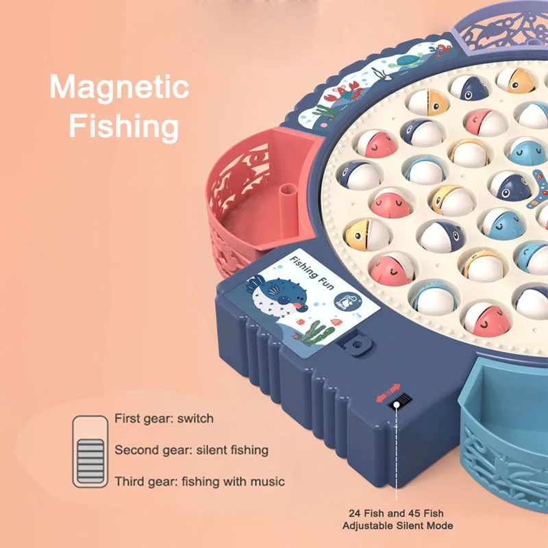 Fishing Toys For Children Boys Girls Magnetic Fish Game Electric Musical Rotating Board Play Outdoor Sports Educational Toys Kid 3