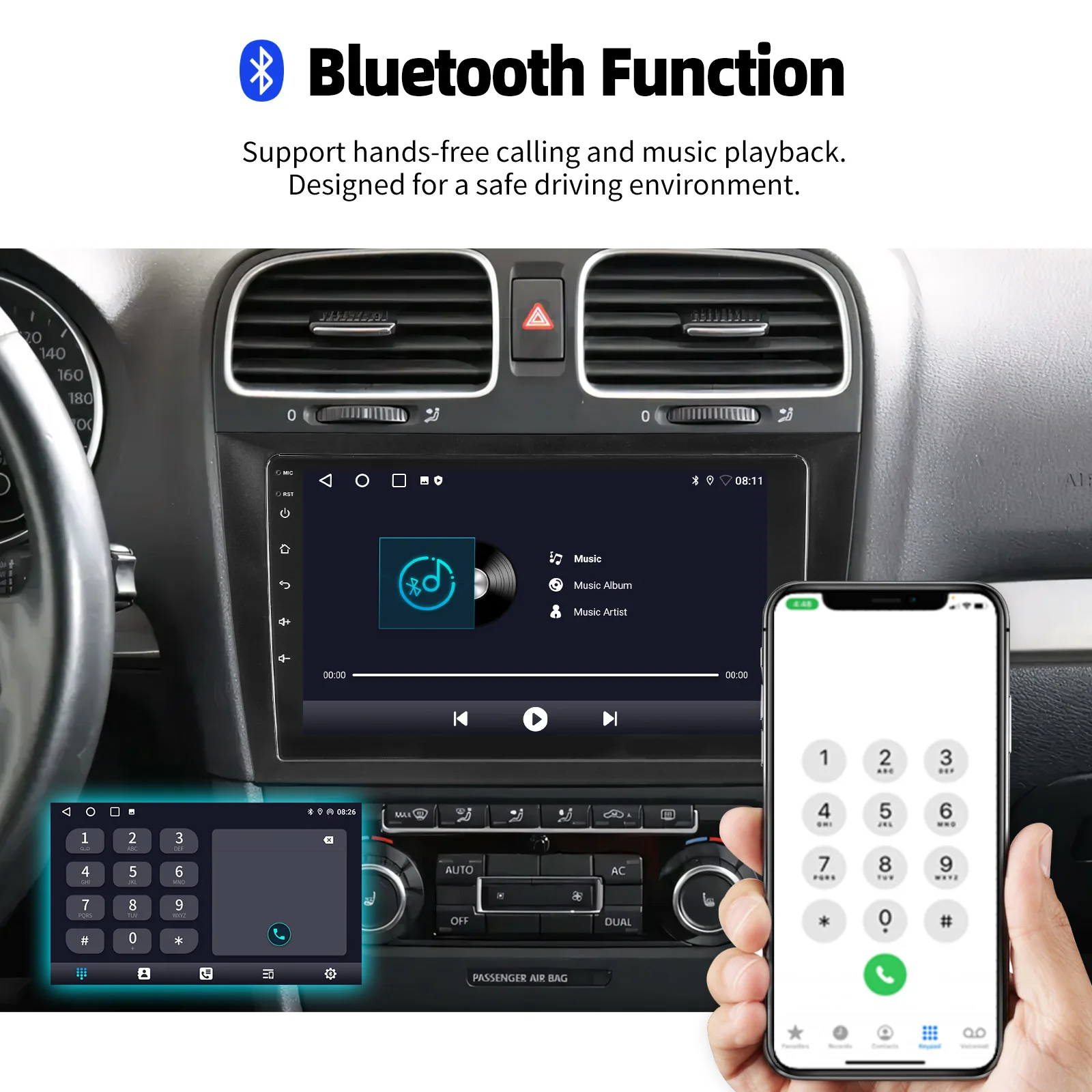 Autoradio ESSGOO Android 15 9 Zoll 64G für VW GOLF VI 2008-2012 Drahtloses CarPlay Android Auto GPS Navigation FM WIFI RDS Lenkradsteuerung Bluetooth USB Mirror Link IPS Touchscreen Head-Unit – Detail 10