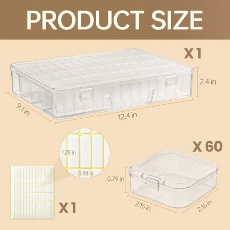 Bead Organizer Box 60 Pack Small Clear Storage Boxes with Labels Large Travel Craft Case with Handle Mini Plastic Containers fo 2