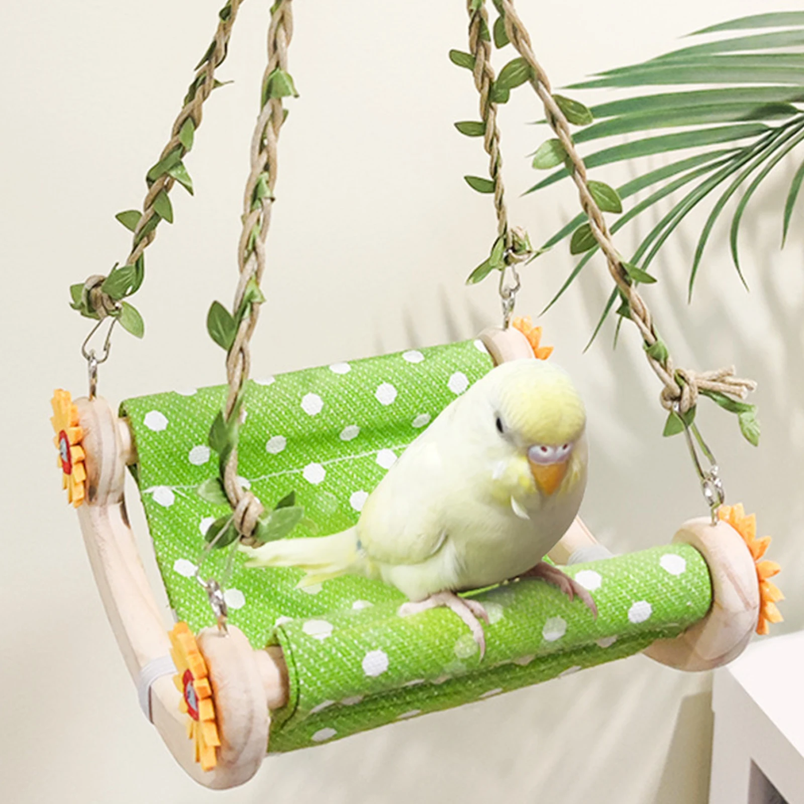 Wooden Bird Canvas Swing Perch Toy Parrot Hanging Hammock Bed Exercise Gym for Cockatoos Macaws Conures Bird Supplies