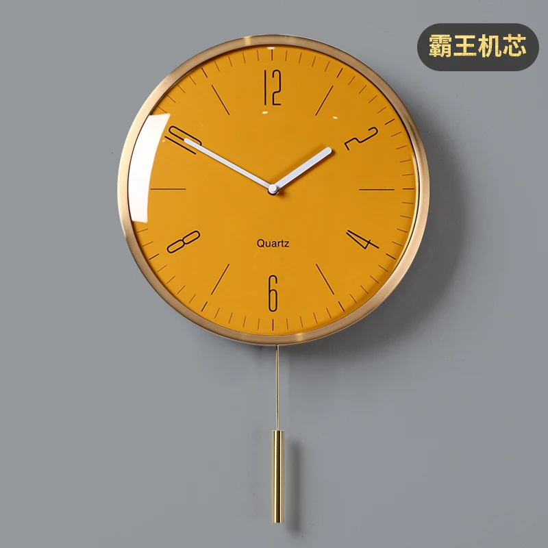 Gold Pendulum Metal Wall Clock Yellow  