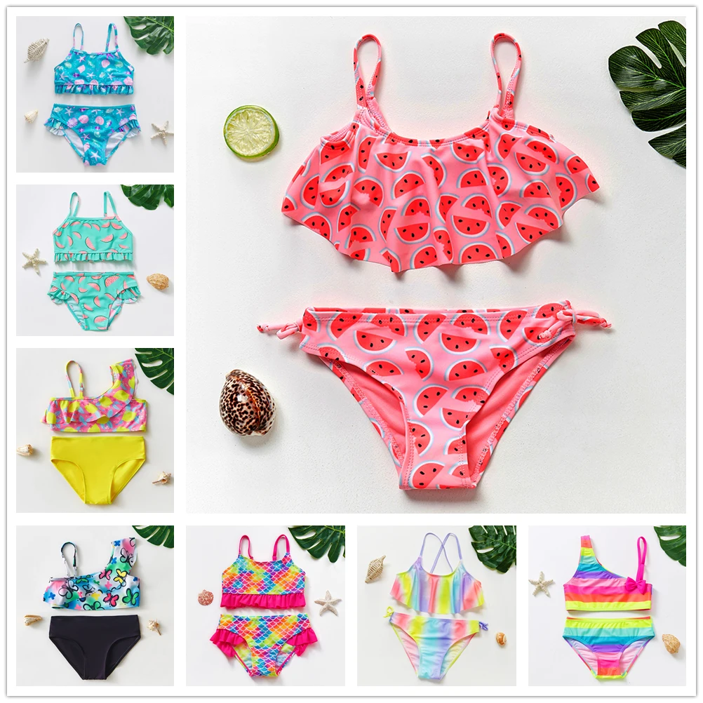 1~14Y Girls Swimsuit Girls swimwear Two pieces Kids Bikini set Biquini Infantil Swimming suit for children-ST108mix girls swimsuit