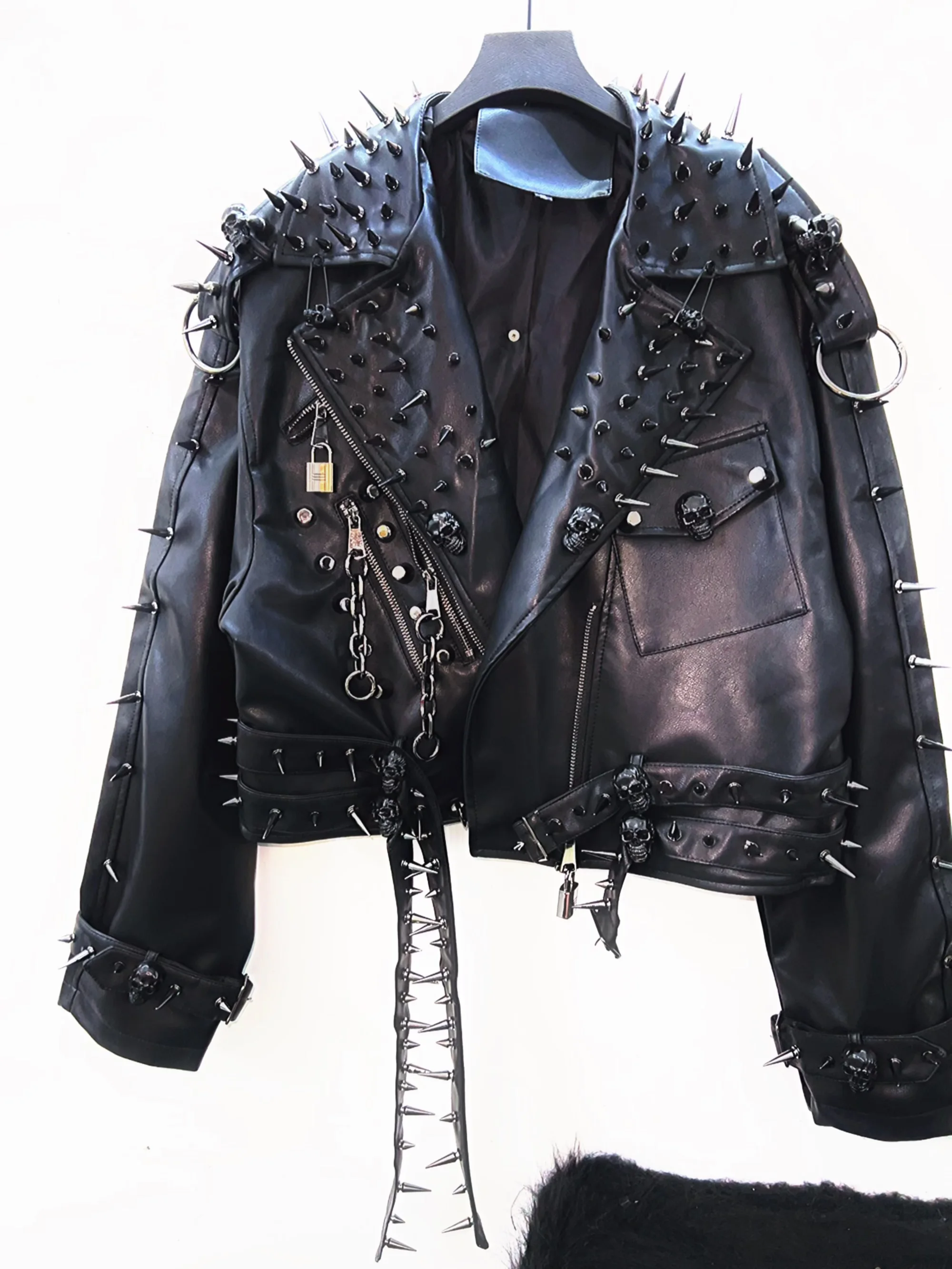 Unique Leather jacket y2k Leather jacket Gothic Leather jacket Punk Leather jacket Hiphop Leather jacket rivet Leather jacket