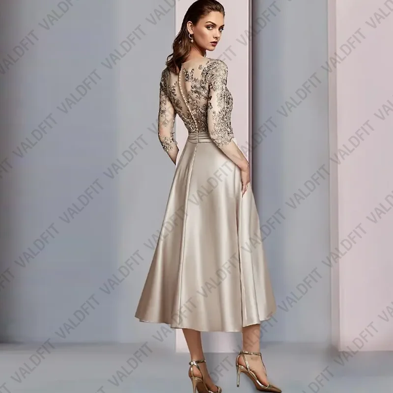 Mother Bride Dresses Women Party Dresses Tea Length with Sleeves