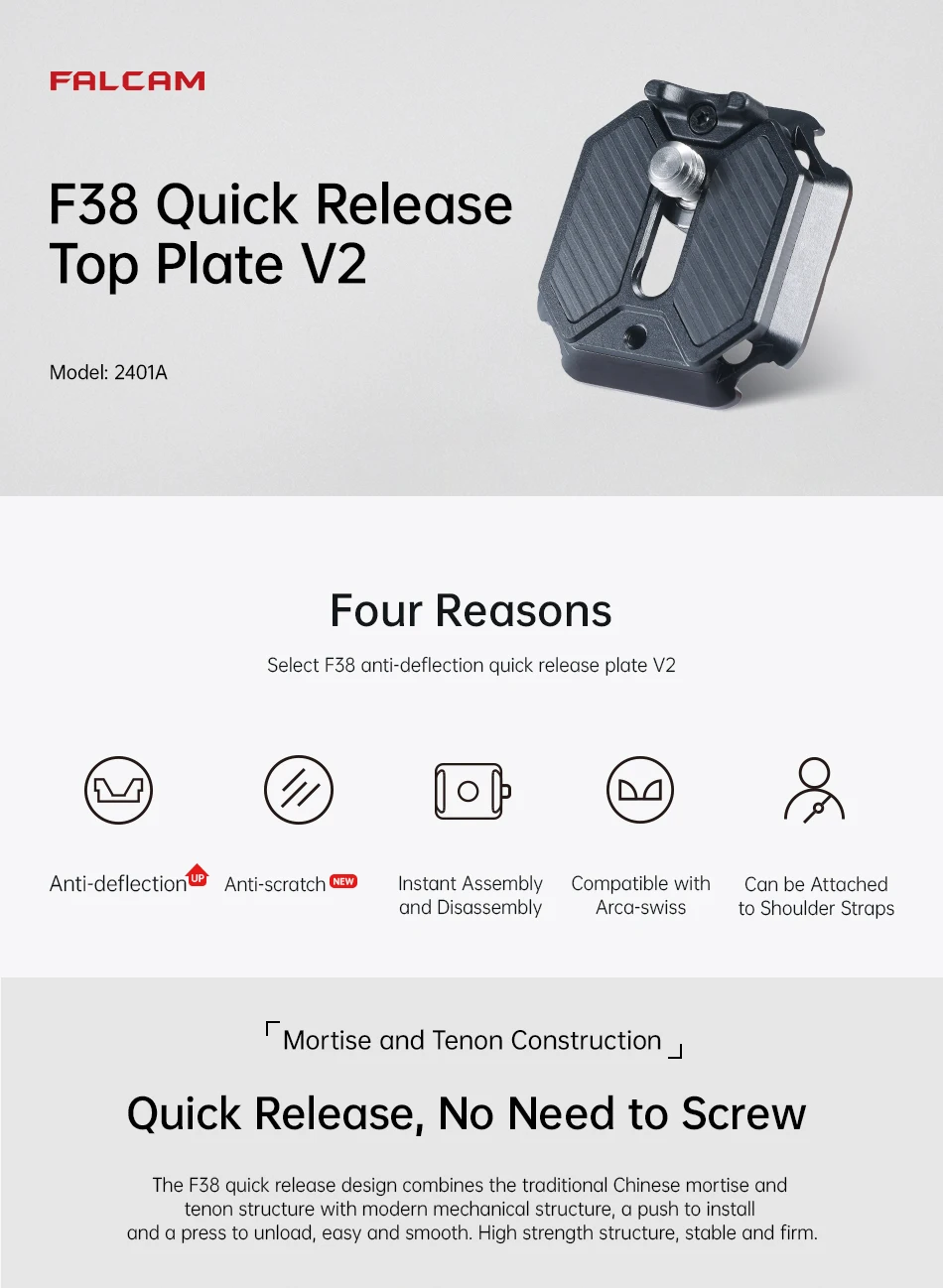 F38 Anti-Deflection Quick Release Plate Camera Accessory with Arca-Swiss Specifi