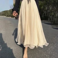 Gidyq mode femmes jupe en mousseline de soie décontracté coréen taille haute ample cheville longueur jupe printemps tout Match femme à volants une ligne jupes 1