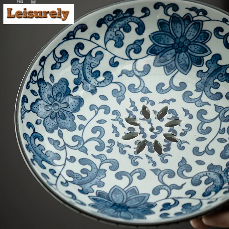 Blue And White High Foot Fruit Dishes Leachate Pastry Plate Dry Fruit Serving Tray Dessert Tray Household Sharing Plate Holder