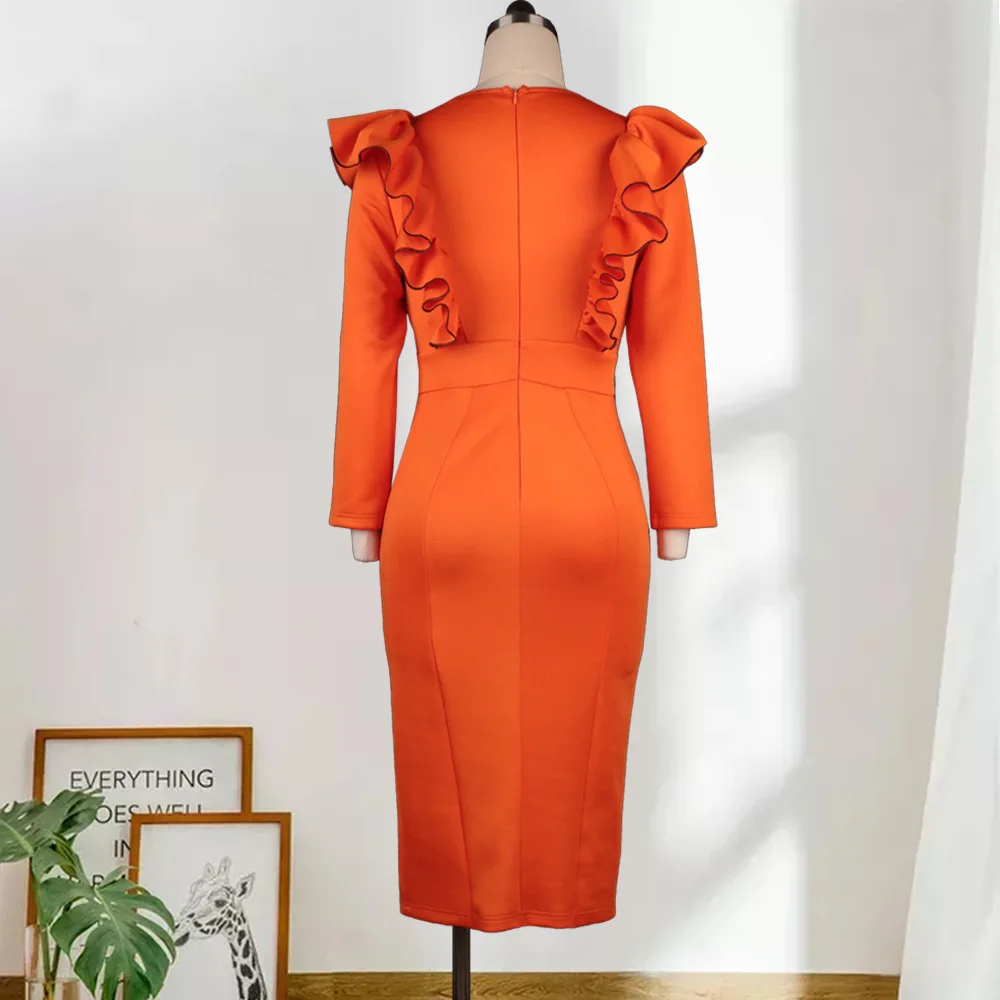 2023 Spring Women Ruffle Dress Occasional V Neck Elegant Cloth Female Fashion Luxury Gown Plus Size Evening Party New In Dress