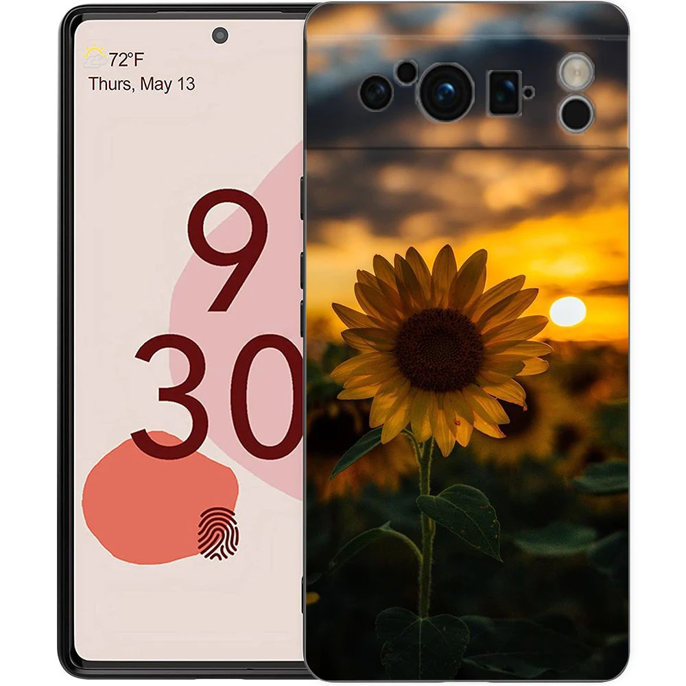 Elegant Sunflower Design Luxury Phone Case - Black Soft TPU Cover