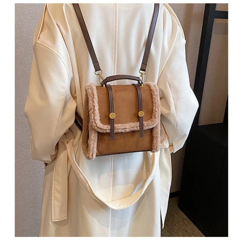 Retro Backpack Women's New Autumn and Winter Fashion 2023 Plush Deerskin Hand-held Cross-body Bag for Women