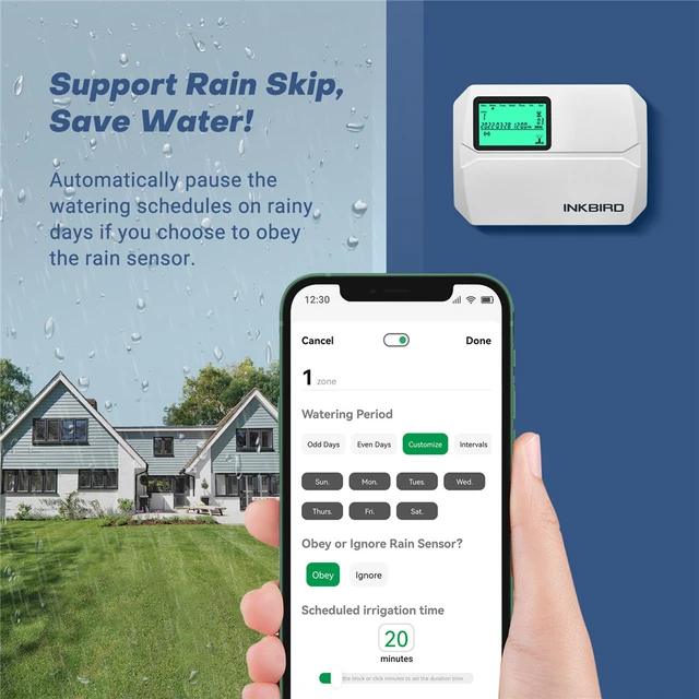 Inkbird 8-Zóna Vezérlő Wi-Fi Smart Sprinkler Beltéri/Kültéri Öntözési Időzítő Ingyenes Alkalmazás-Monitor Támogatja Az Esőkarátást - Image 4