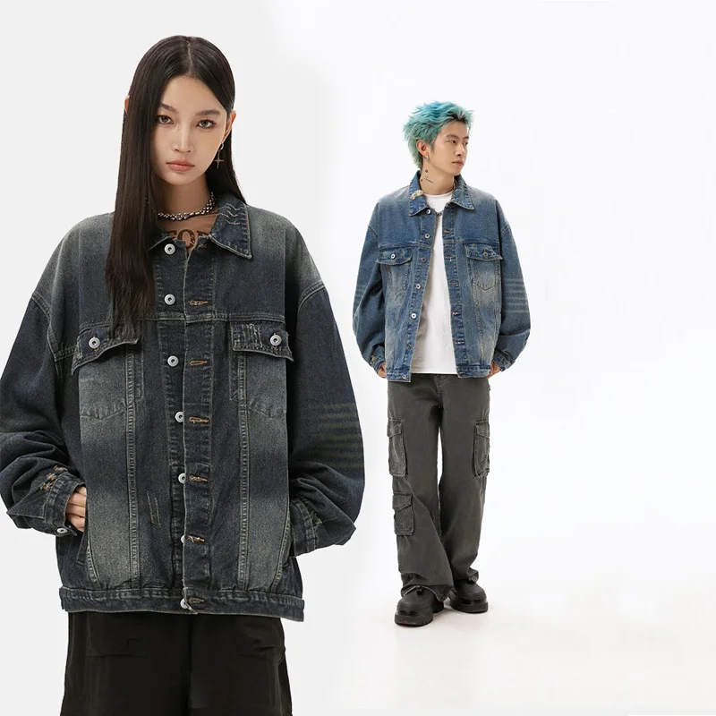 Vintage Wash Denim Outwear Japan Loose Denim Coat Boyfriend Style Denim Coat Denim Jacket Korean Female Newest Jean Coat Spring