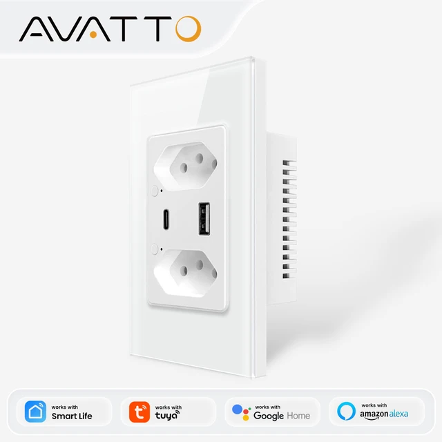 AVATTO WiFi/ZigBee Smart Brazilian Wall Socket,16A USB/Type C Individual Control Outlets Fast Charger For Tuya Google Home Alexa