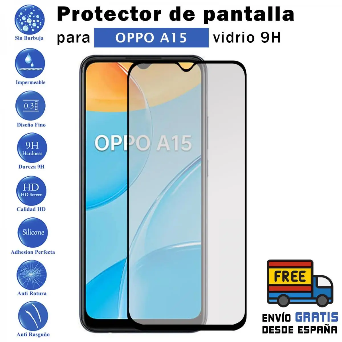 Proteggi Schermo In Vetro Temperato Nero Oppo A15 9H Per Movil - Todotumovil
