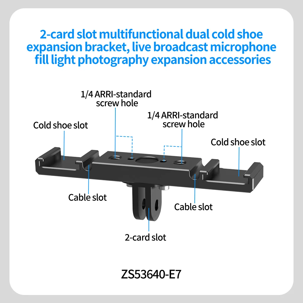 Double Cold Shoe Adapter 1/4 ARRI Mount Extension Bar 360 Rotatable Bracket for