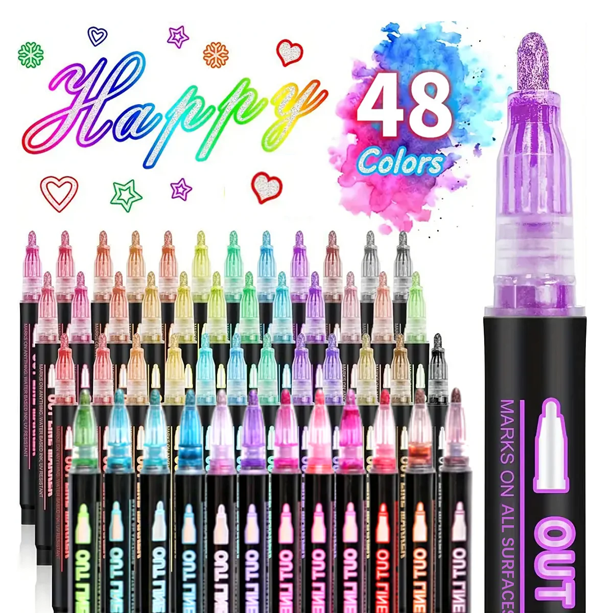 8/12/24/36/48 Colors double line outline Metallic Highlighter marker pens Squiggles Double Line Pen Magic Glitter Drawing Pens permanent marker pen,marker pens,permanent marker,permanent markers,paint marker pen,markers pen,marker pen,art marker pens,art markers,colored pens