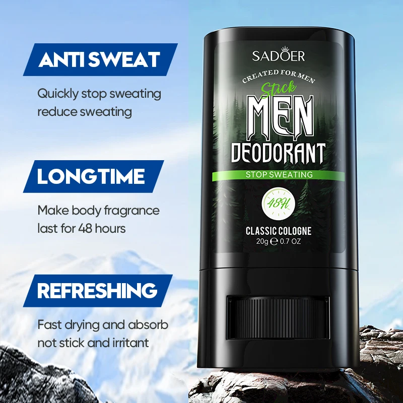 SADOER Gulong Men's Anti Sweating Cream Stick Deodorizing Retain Scent Refreshing Body Wrist Odor Anti Sweat Creams for Men