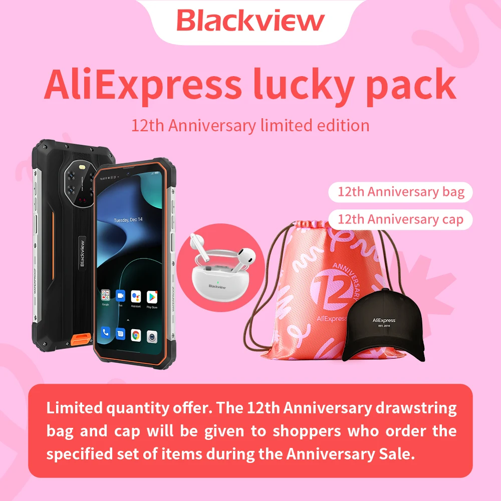 Blackview x AliExpress 12th Anniv. Limited Offer Blackview Rugged Smartphone BV8800 & Bluetooth 5.3 TWS Earphone. 328 Sale Only laptop 8gb ram