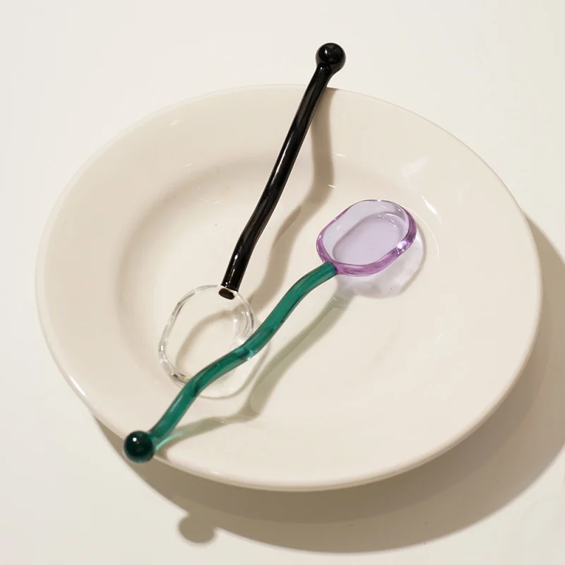 Long Handle Spoons Colorful Glass Ice Cream Spoon Mixing Stirring Scoop for Coffee Tea Milk Sugar Jam Honey Spreading Spoon stainless steel spoon,glass dessert spoon
