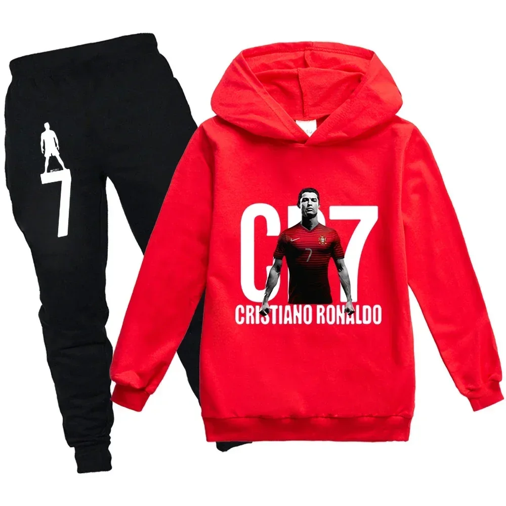 thumbnail image 1 of Ropa para niños Sudadera con capucha y pantalones Traje para niño de 3 a 12 años Sudadera de primavera y otoño Chándal de fútbol CR7 Traje deportivo para vacaciones para niños, 1 of 5