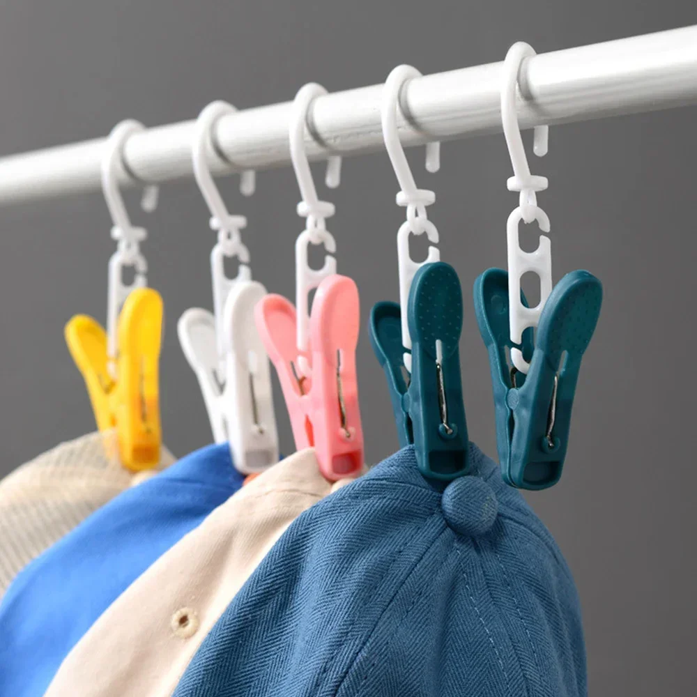 Clothespins with Hooks Windproof Clips Clothes Pegs Towel Hanging Clips Rotatable Drying Clip Hats Socks Air-dry Clips Home