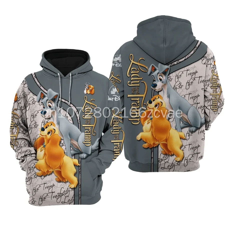 

2024 New Disney Lady and Tramp Hoodies Casual Hip Hop Street Clothing Men's and Women's Long sleeved Sweatshirts
