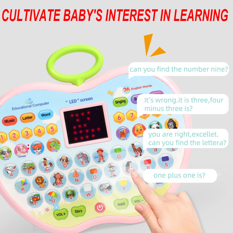 Kids Tablet Toddler Learning Pad with LED Screen Teach Alphabet Numbers Word Music Math Development Interactive Electronic Toy 4
