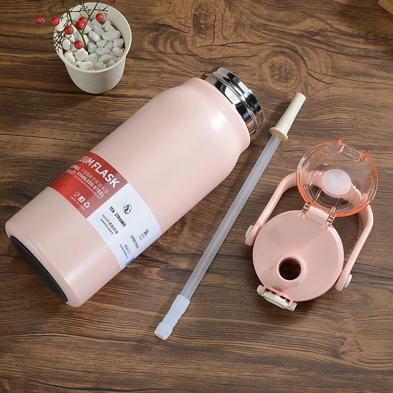 Portable Straw Tumbler Cute Insulated Cup Stainless Steel Vacuum Flasks  Drinkware 1.3/1.7L Thermos Large Capacity Water Bottle - AliExpress