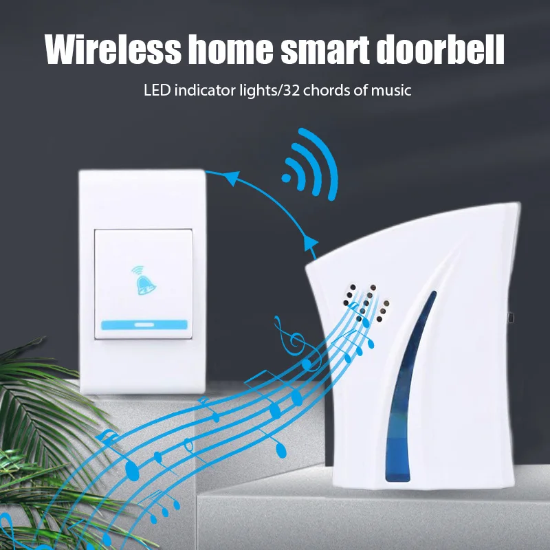 Home Wireless Smart Doorbell 100M Remote Control  Waterproof Plugless Doorbell with 32 Songs Easy Installation