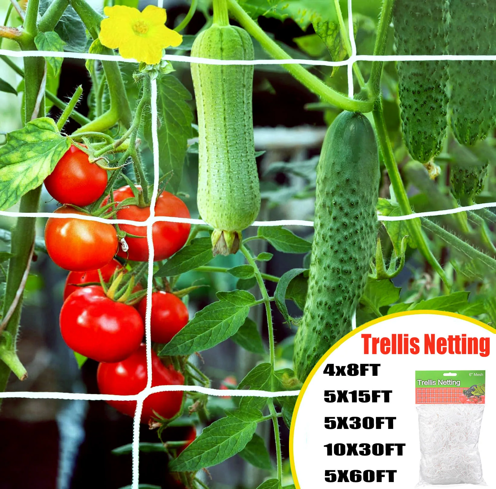 

Trellis Netting Climbing Plants White Heavy Duty Polyester Vine Mesh Net for Cucumber Tomato Gardening Accessories