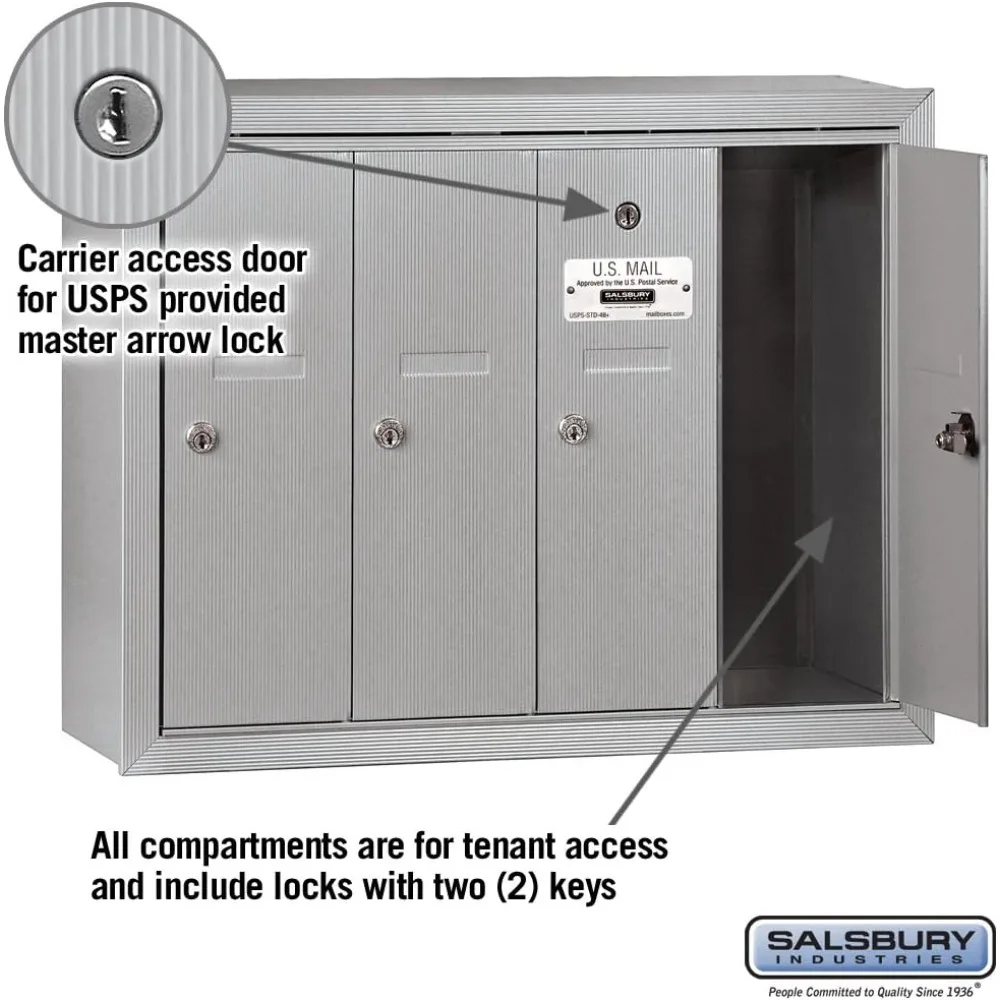 Aluminum 3504ASU Surface Mounted Vertical Mailbox 4 Doors USPS Access mailing box