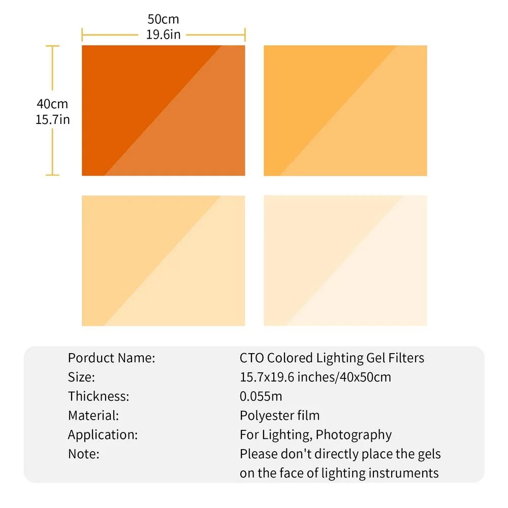Meking 16x20 inches Lighting Gels CTO Photo Lights Gel Filters Transparent Color