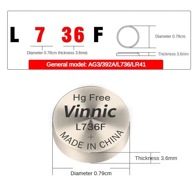 Vinnic L736F / LR41 / AG3 1.5V ALKALINE - Pack de 10 : : High-Tech