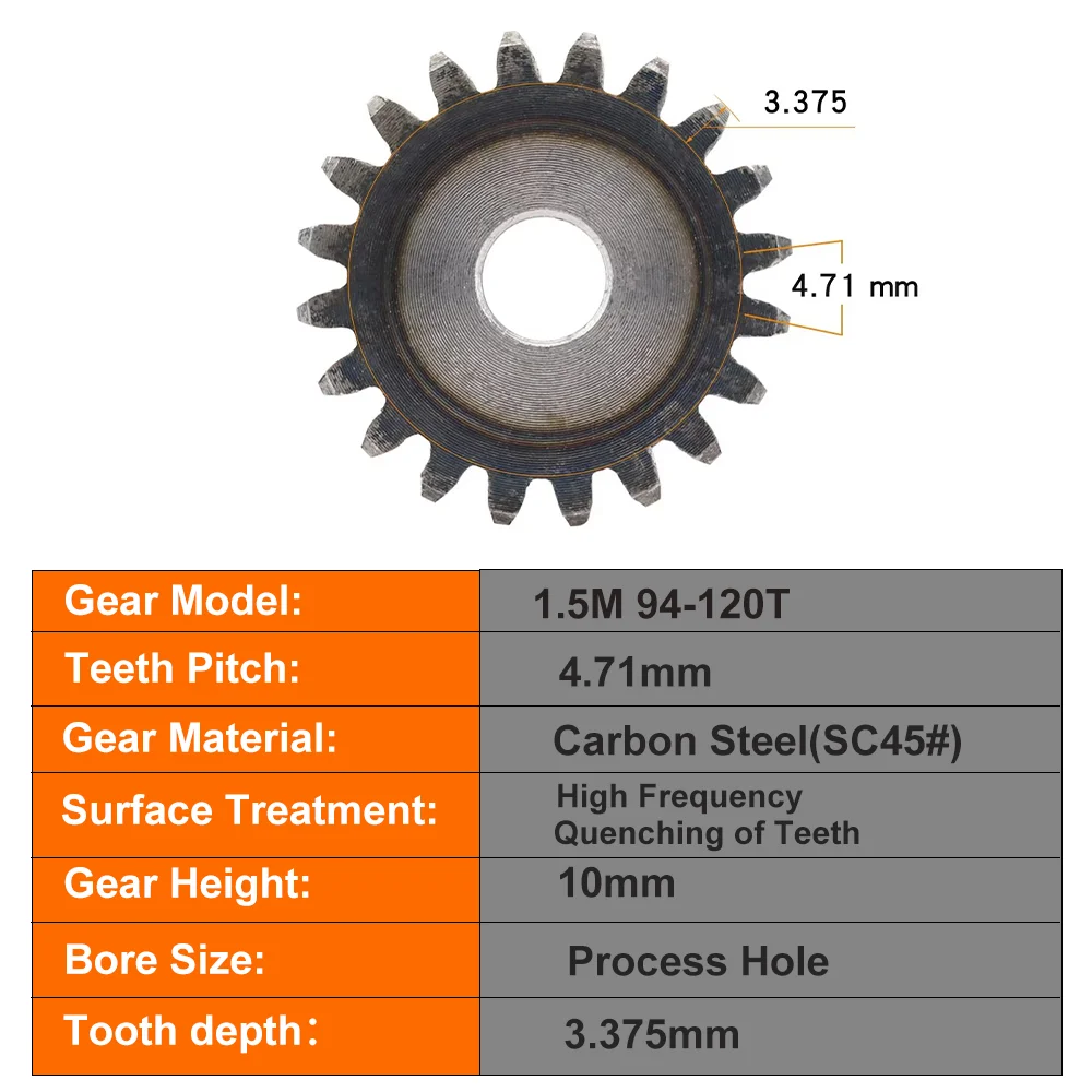 Spur Gear 1.5M-94T/95T/96T~110T/115T/120Teeth SC45# Carbon Steel Material Cylindrical Gear High Frequency Quenching Teeth