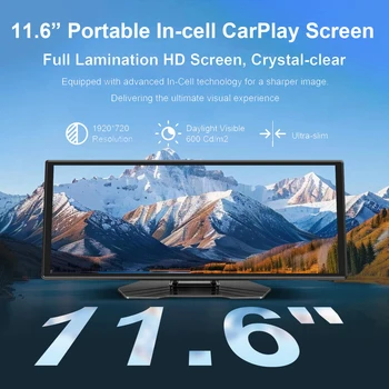 Display Smart Portatile da 11.6 Pollici per Auto con CarPlay Wireless e Android Auto, App Preinstallate per Tutte le Auto con Telecamera di Retromarcia AHD