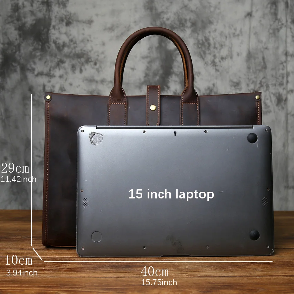 NZPJ Vintage Genuine Leather Men's Briefcase Natural Cowhide Handbag Crazy Horse Leather Computer Bag Casual Crossbody